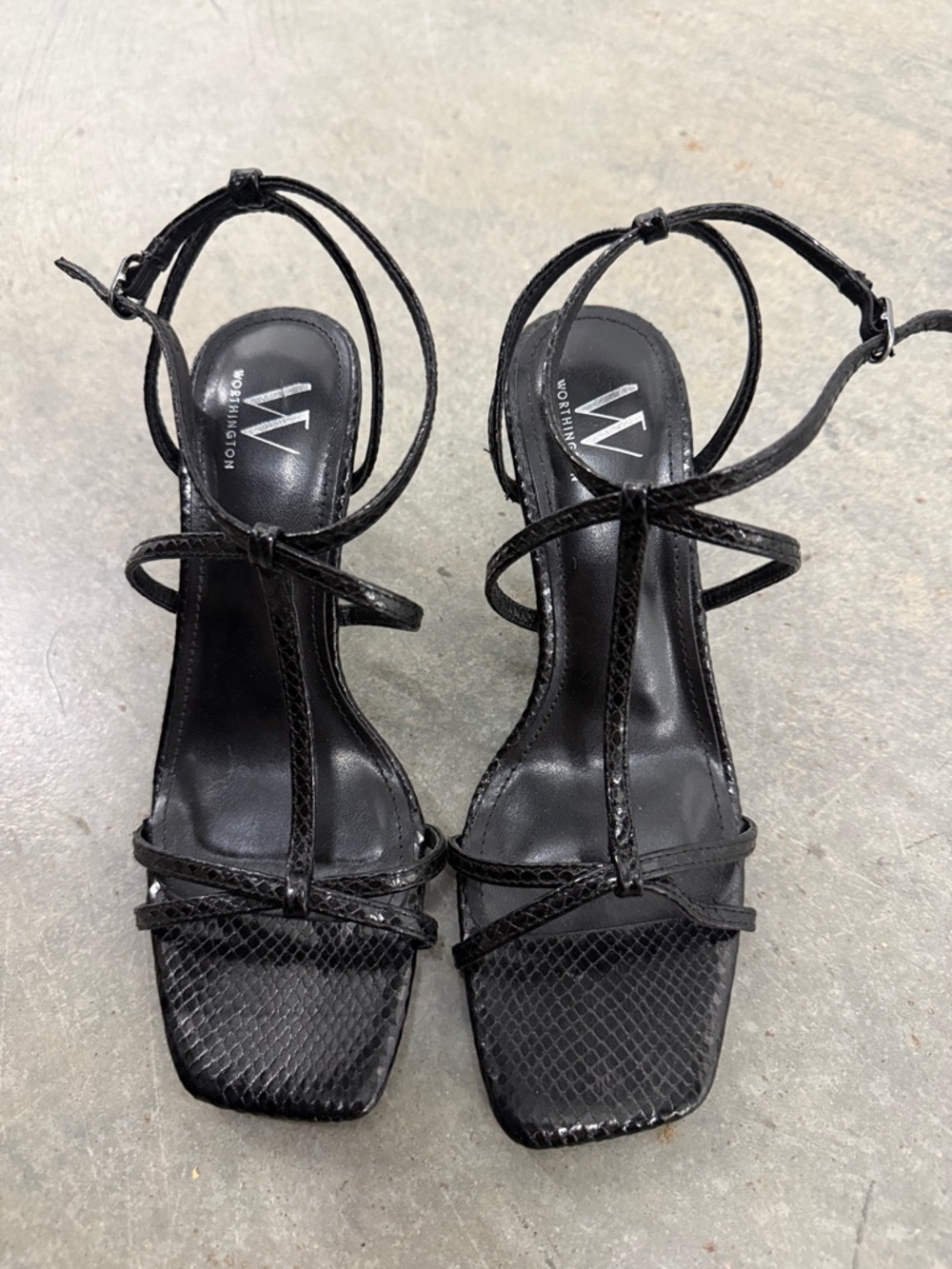 Worthington Black Strappy Square-Toe Heeled Sandals